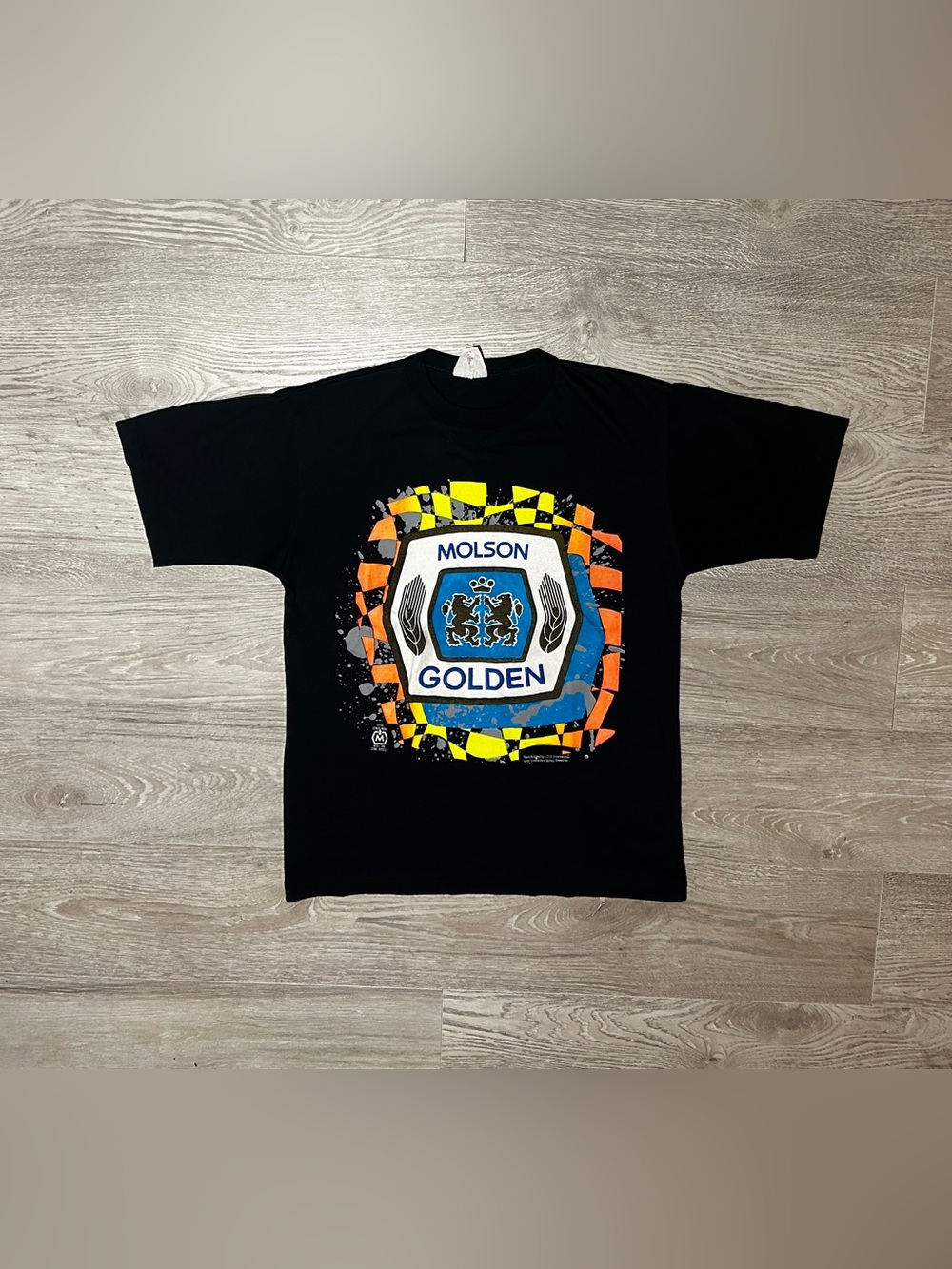 Vintage 90s Molson Golden Beer Black Graphic T-Shirt Single Stitch